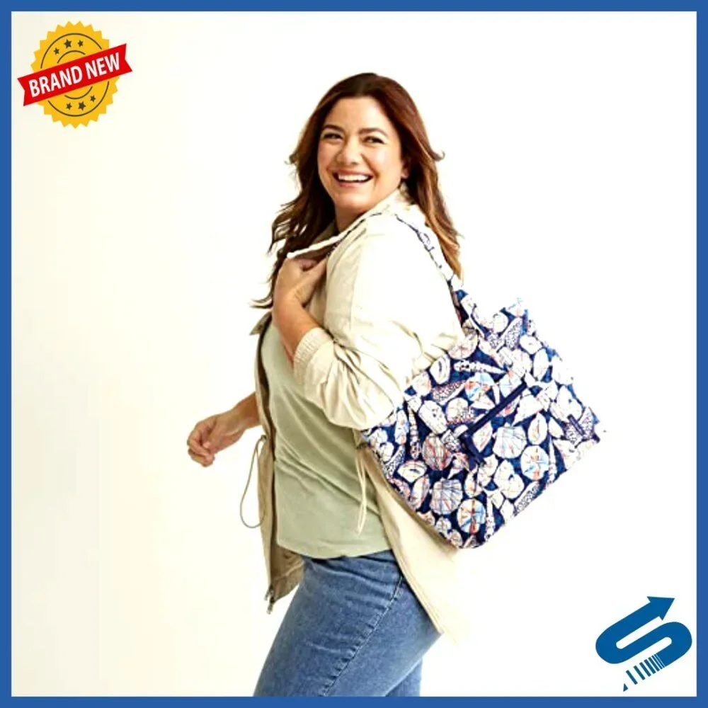 Small Quilted Cotton Tote Bag with Multiple Pockets, Machine Washable